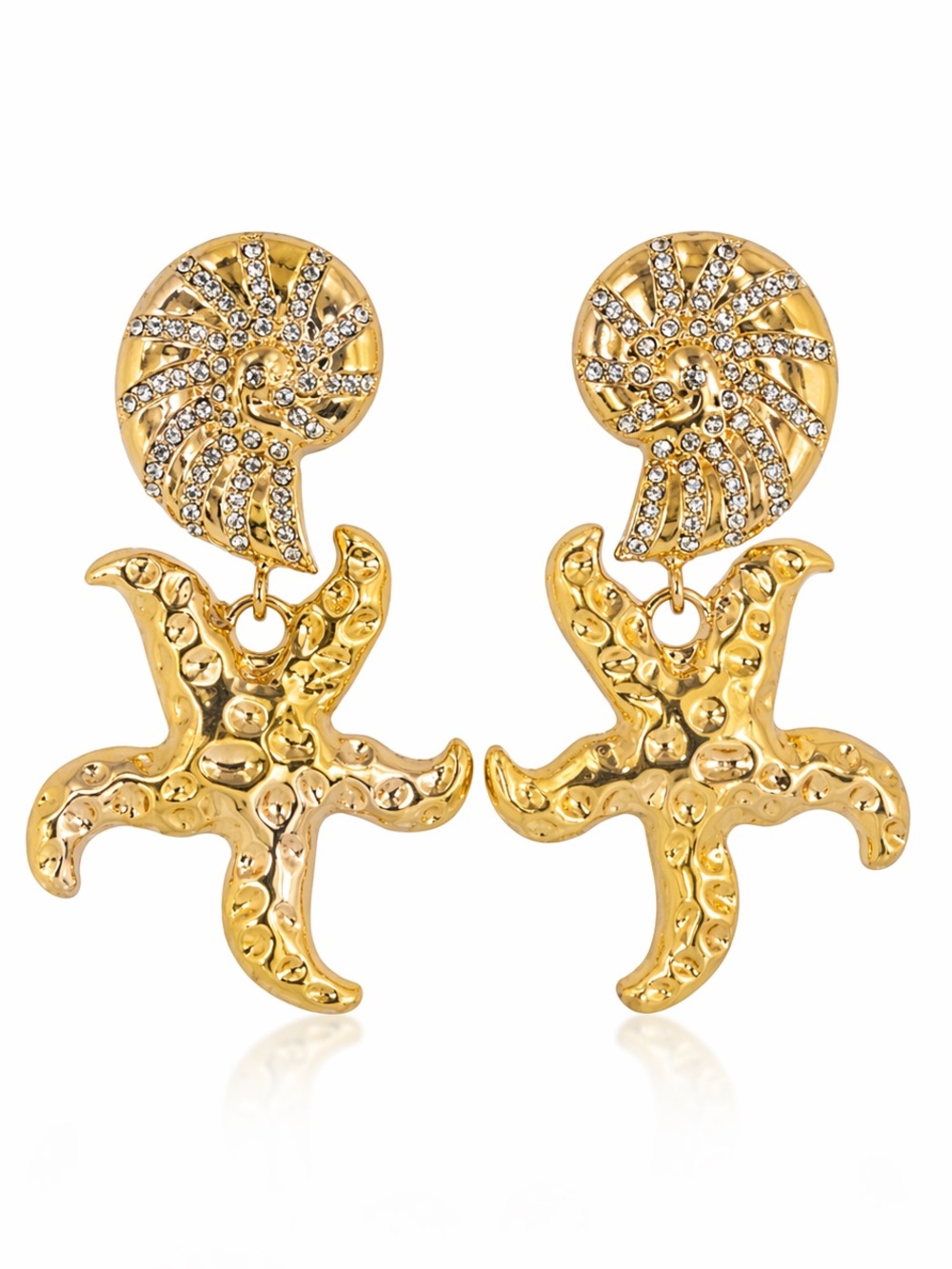 Zara Gold Starfish and Nautilus Drop Earrings with Crystals